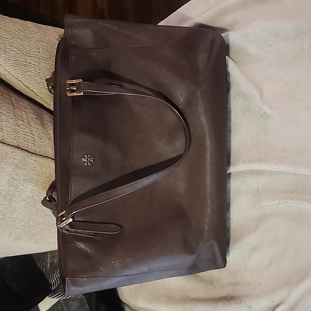 Large chocolate brown Tory Burch bag